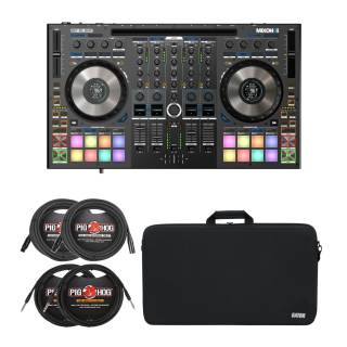 Reloop Mixon 8 Pro 4-channel DJ Controller with Gator EVA DJ Controller Case, XLR Cables, and 1/4" TRS Cables