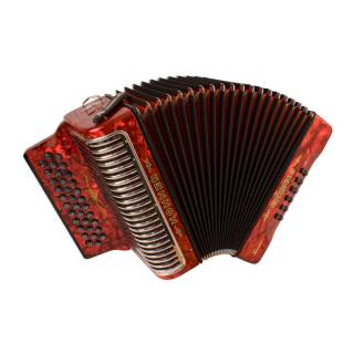 Hohner Corona Xtreme II 34 Button Bisonoric Accordion with 2 Voices MM (FBbEb Keys, Pearl Red)