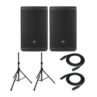JBL Professional EON715 15" Powered Bluetooth PA Loudspeaker (Pair) with Speaker Stands and XLR Cables