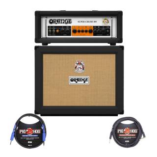 Orange Amps Super Crush 100W Guitar Amplifier Head (Black) with PPC212OB 120W 2x12" Open Back Cabinet (Black) and Cables