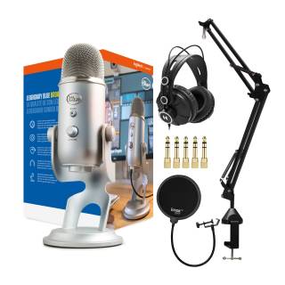 Blue Microphones Yeti USB Microphone with Studio Stand, Studio Headphones and Pop Filter