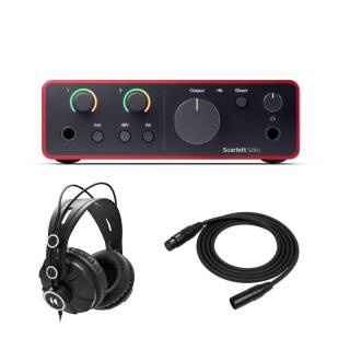 Focusrite Scarlett Solo 4th Gen USB Audio Interface with Closed-Back Studio Headphones and XLR Cable