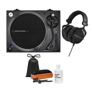 Audio-Technica AT-LP140XP-BK Turntable with Beyerdynamic DT 990 PRO Headphones and Vinyl Care System