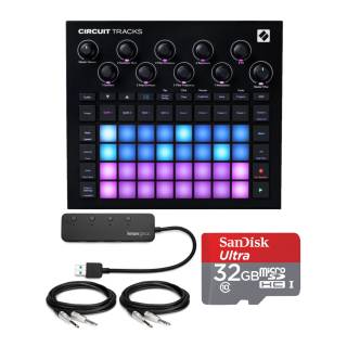 Novation Circuit Tracks Groovebox Bundle with Knox Gear 4-Port USB 3.0 Hub, 32GB Memory Card, and 1/4-Inch TRS Cables