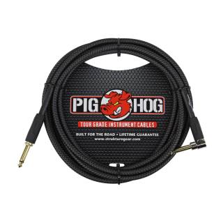 Pig Hog Black Woven Right Angle Instrument Cable (10-Feet)