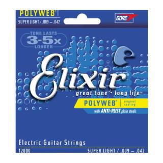 Elixir 12000 Nickel Plated Steel POLYWEB Coated Electric Guitar Strings (Super Light, 9-42)