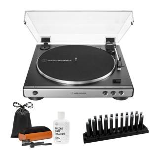 Audio-Technica AT-LP60X Belt-Drive Stereo Turntable (Gunmetal) with Drying Rack and Care System
