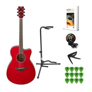 Yamaha TransAcoustic Concert Cutaway 6-String Acoustic-Electric Guitar (Ruby Red) w/ Accessory Bundle