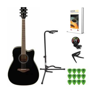 Yamaha FGC-TA Dreadnought TransAcoustic 6-String Guitar (Right-Handed, Black) w/ Accessory Bundle
