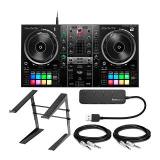 Hercules DJControl Inpulse 500 2-Deck USB DJ Controller Bundle with Stand, Knox Gear 4-Port USB Hub, & 1/4" TRS Cables