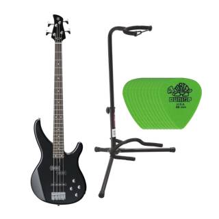 Yamaha TRBX174 Right Handed 4-String Bass Guitar (Black) with Guitar Stand and Picks