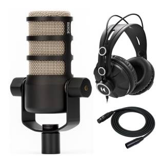 Rode PodMic Dynamic Podcasting Microphone Bundle with Knox Studio Headphones and Kirlin 25-Foot Cable