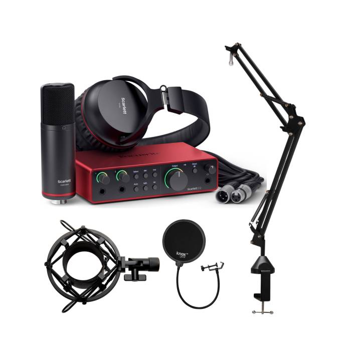 Focusrite Scarlett 2i2 Studio 4th Gen 2x2 USB Audio Interface with Microphone Boom Arm, Shock Mount