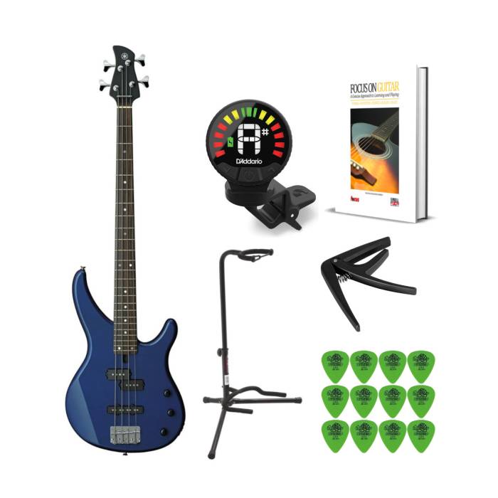 Yamaha TRBX174 4-String Electric Bass Guitar (Deep Metallic Blue) with Accessories
