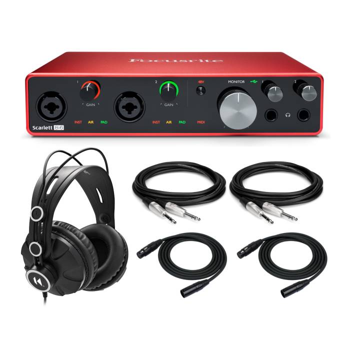 Focusrite Scarlett 8i6 3rd Gen 8x6 USB Audio Interface Bundle w/ Closed-Back Headphones, XLR Cables, & 1/4" TRS Cables