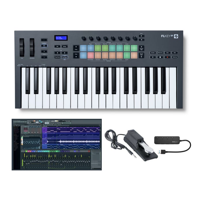 Novation FLkey 37 37-Key MIDI Keyboard Controller for FL Studio Bundle with FL Studio 20 Fruity Ed., Pedal and USB Hub Novation FLkey 37 37-Key MIDI Keyboard Controller for FL Studio Bundle with FL Studio 20 Fruity Ed., Pedal and USB Hub